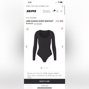 SKIMS fits everybody LONG SLEEVE SCOOP BODYSUIT in onyx